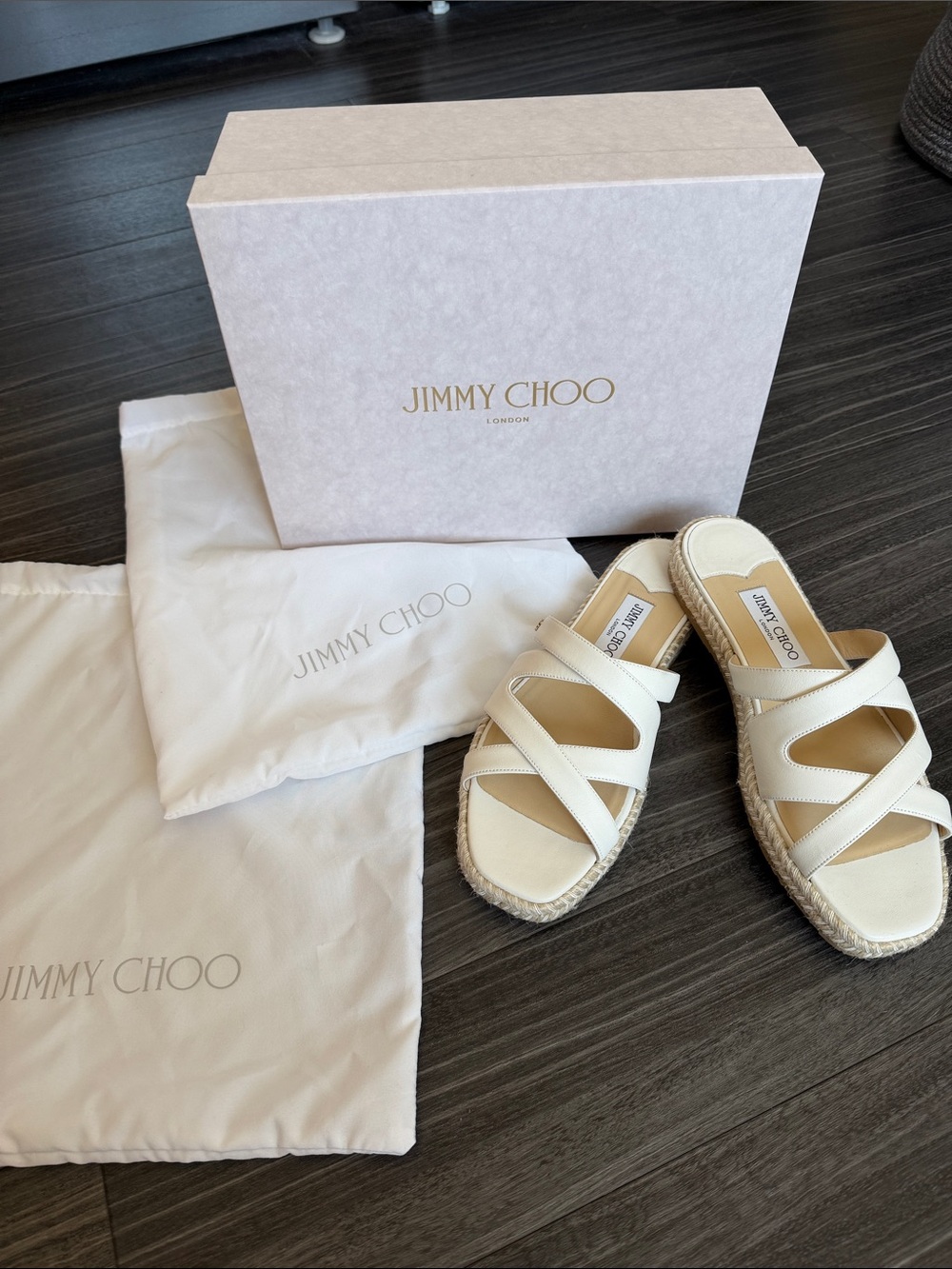 Jimmy Choo Rayah Flat Leather Espadrille Slide Sandals